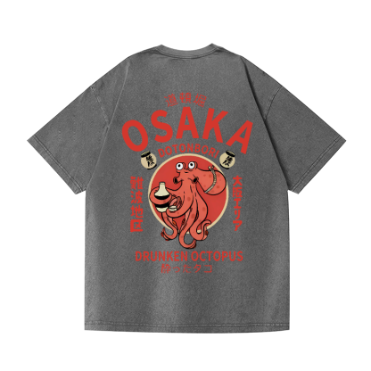 Osaka Dotonbori Drunken Octopus Vintage Wash Japanese Design Back Art T-Shirt