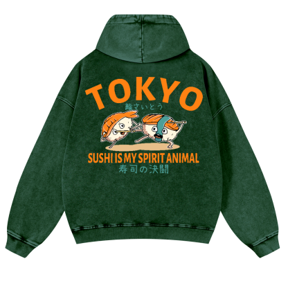 Sushi Vintage Washed Cotton Back Art Hoodie