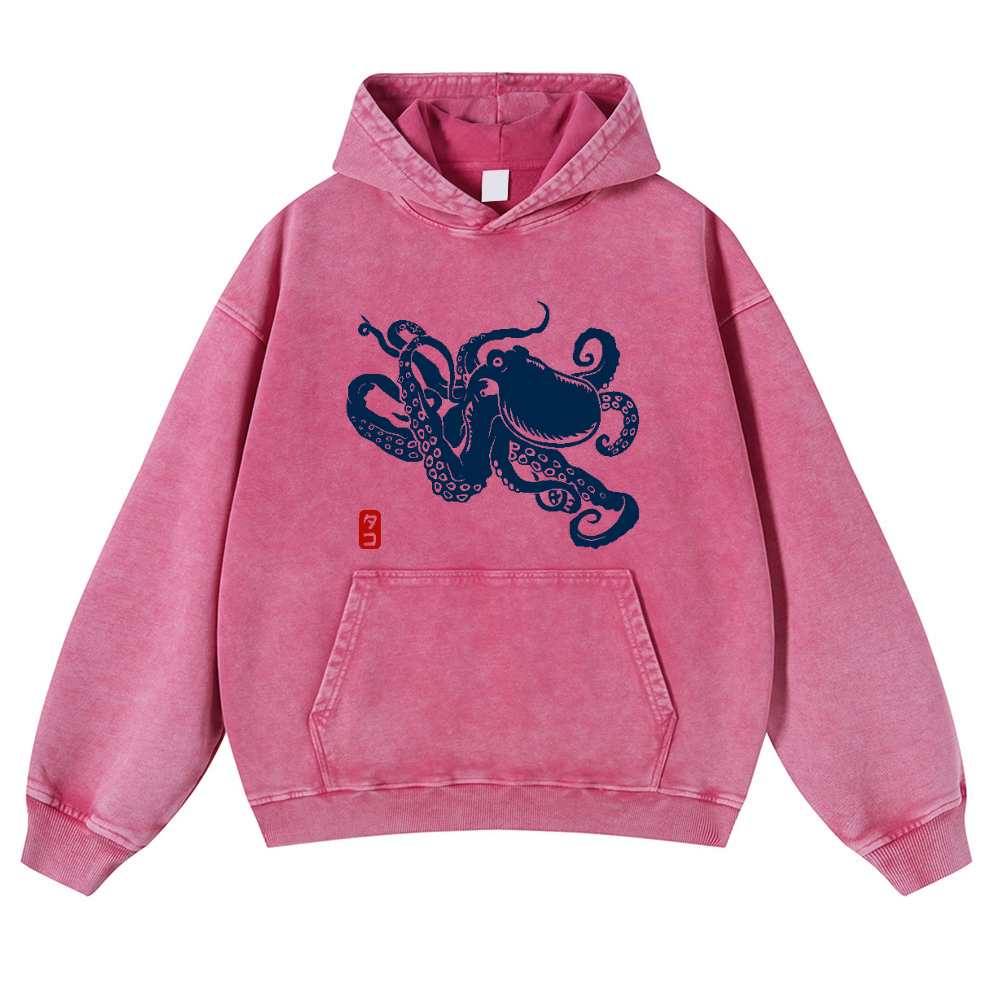 Octopus Vintage Washed Thick Cotton Hoodie