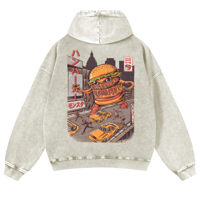 Hamburger Vintage Washed Cotton Back Art Hoodie
