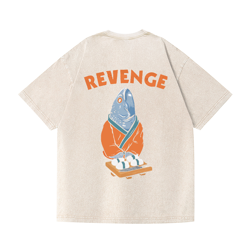 Revenge Fish Vintage Wash Japanese Design Back Art T-Shirt