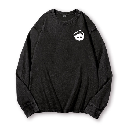 Ghibli Totoro No Face Kaonashi Vintage Washed Cotton Back Art Long-sleeve T-shirt