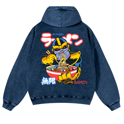 Ramen Hero Vintage Washed Cotton Back Art Hoodie