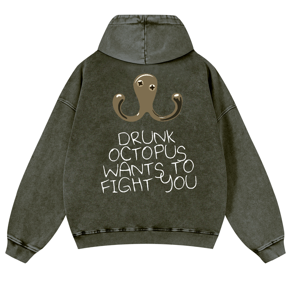 Drunken Octopus Vintage Washed Cotton Back Art Hoodie