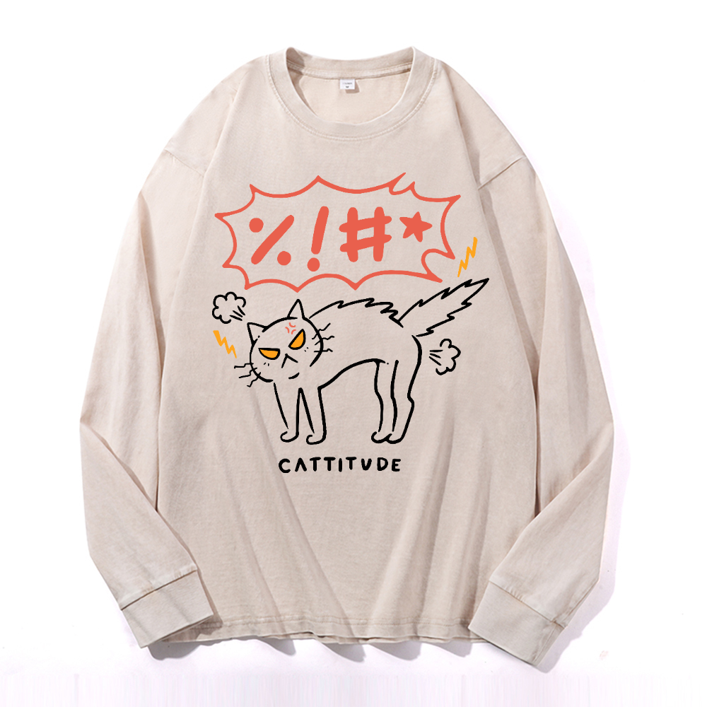 Cattitude Vintage Cotton Wash Crewneck Sweatshirt