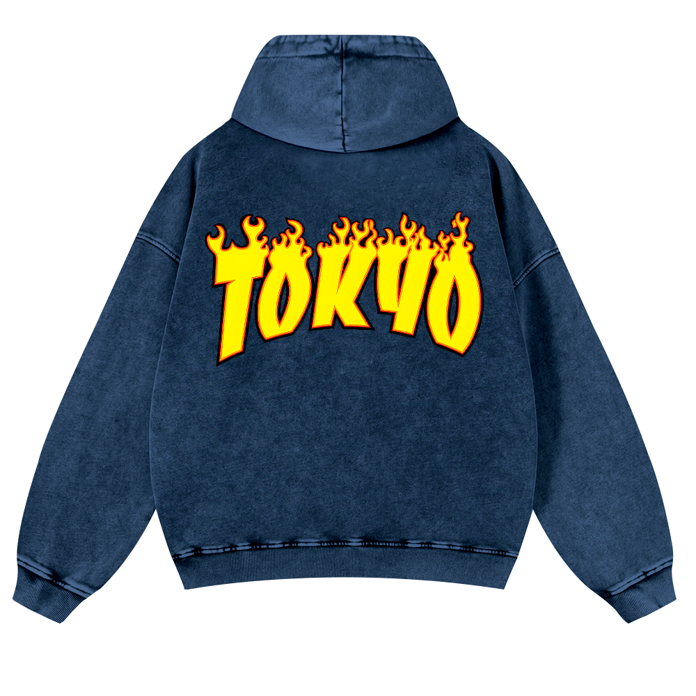 Tokyo Vintage Washed Cotton Back Art Hoodie