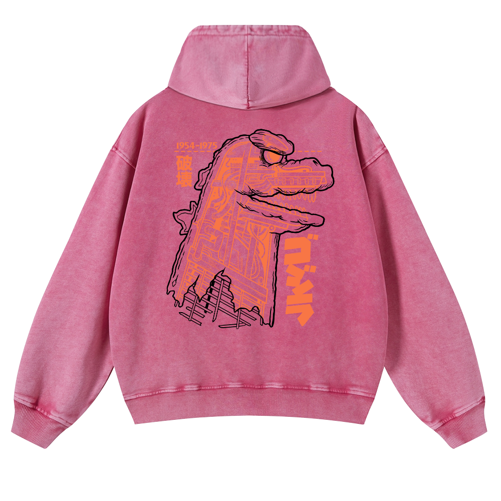 Godzilla Vintage Washed Cotton Back Art Hoodie