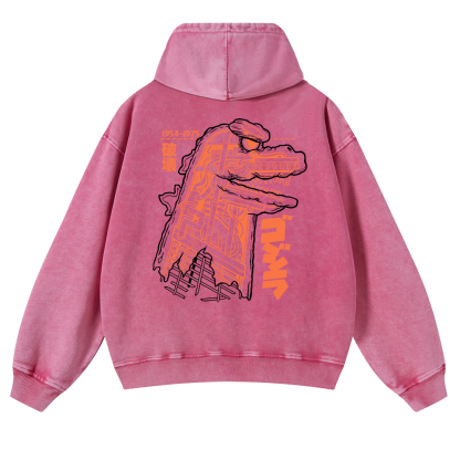 Godzilla Vintage Washed Cotton Back Art Hoodie