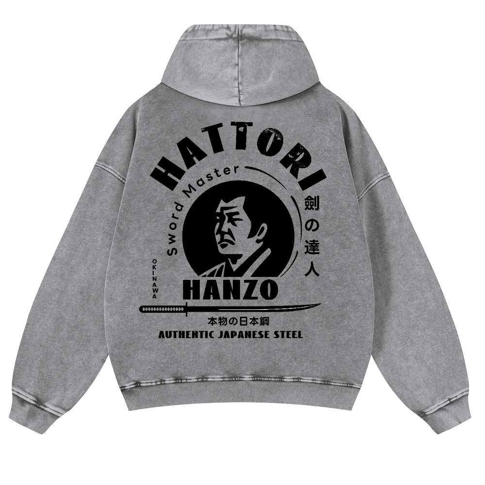 Okinawa Hattori Hanzo Vintage Washed Cotton Back Art Hoodie