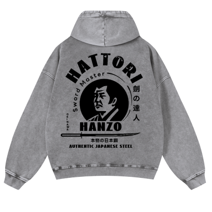 Okinawa Hattori Hanzo Vintage Washed Cotton Back Art Hoodie