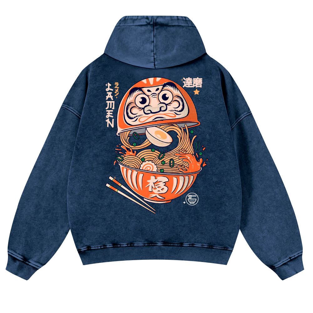Daruma Ramen Vintage Washed Cotton Back Art Hoodie