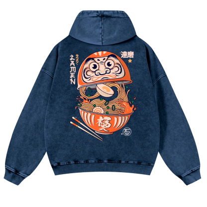 Daruma Ramen Vintage Washed Cotton Back Art Hoodie