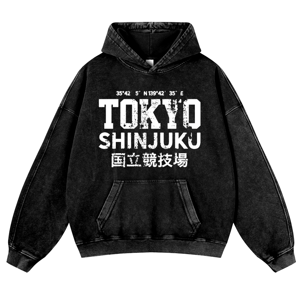 Tokyo Shinjuku intage Washed Thick Cotton Hoodie