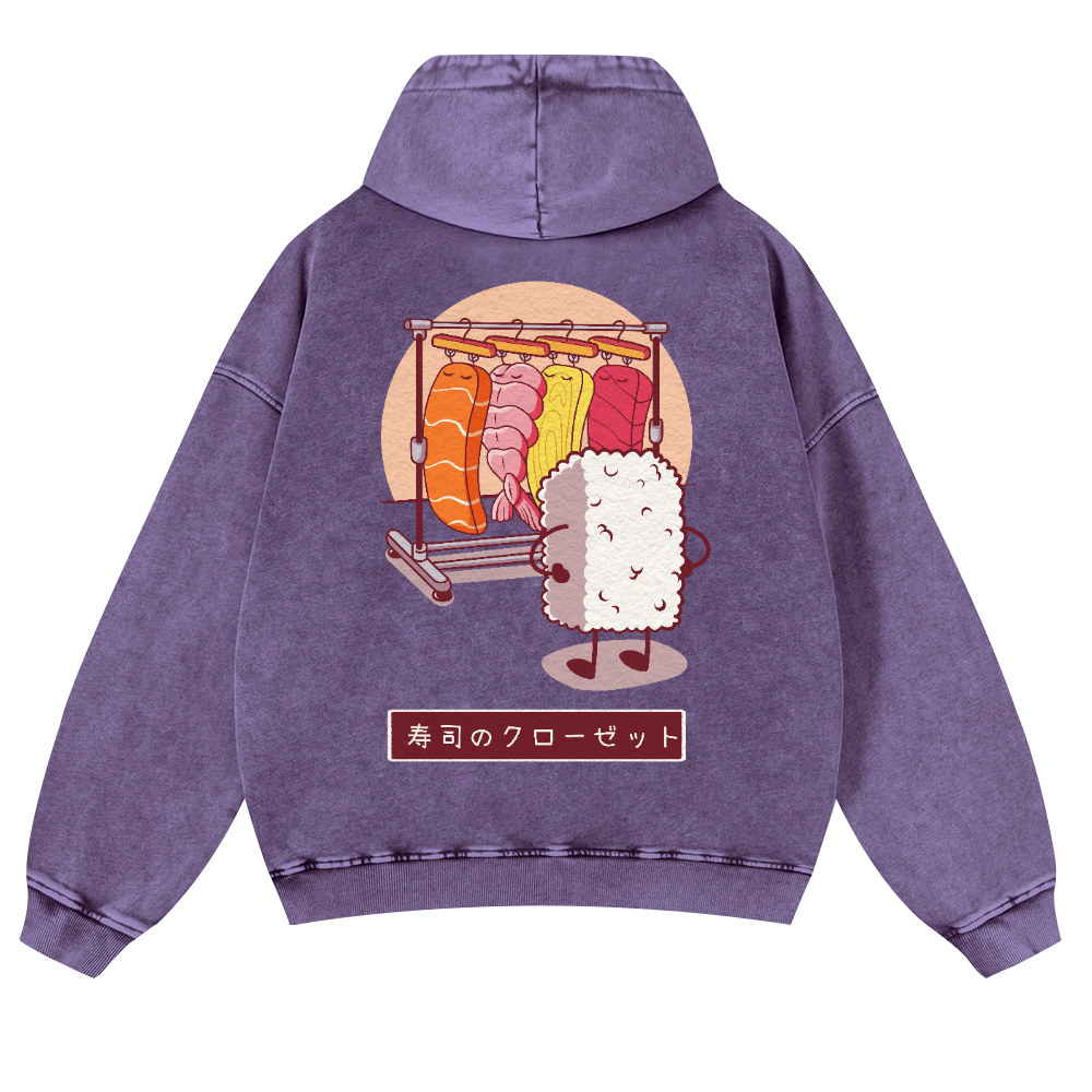 Sushi Vintage Washed Cotton Back Art Hoodie