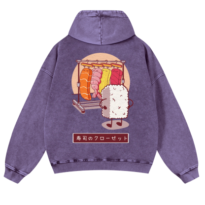 Sushi Vintage Washed Cotton Back Art Hoodie