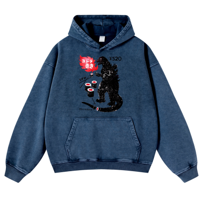 Sushi Godzilla Vintage Washed Thick Cotton Hoodie
