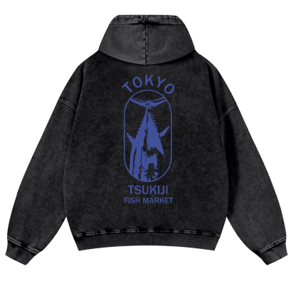 Tokyo Vintage Washed Cotton Back Art Hoodie
