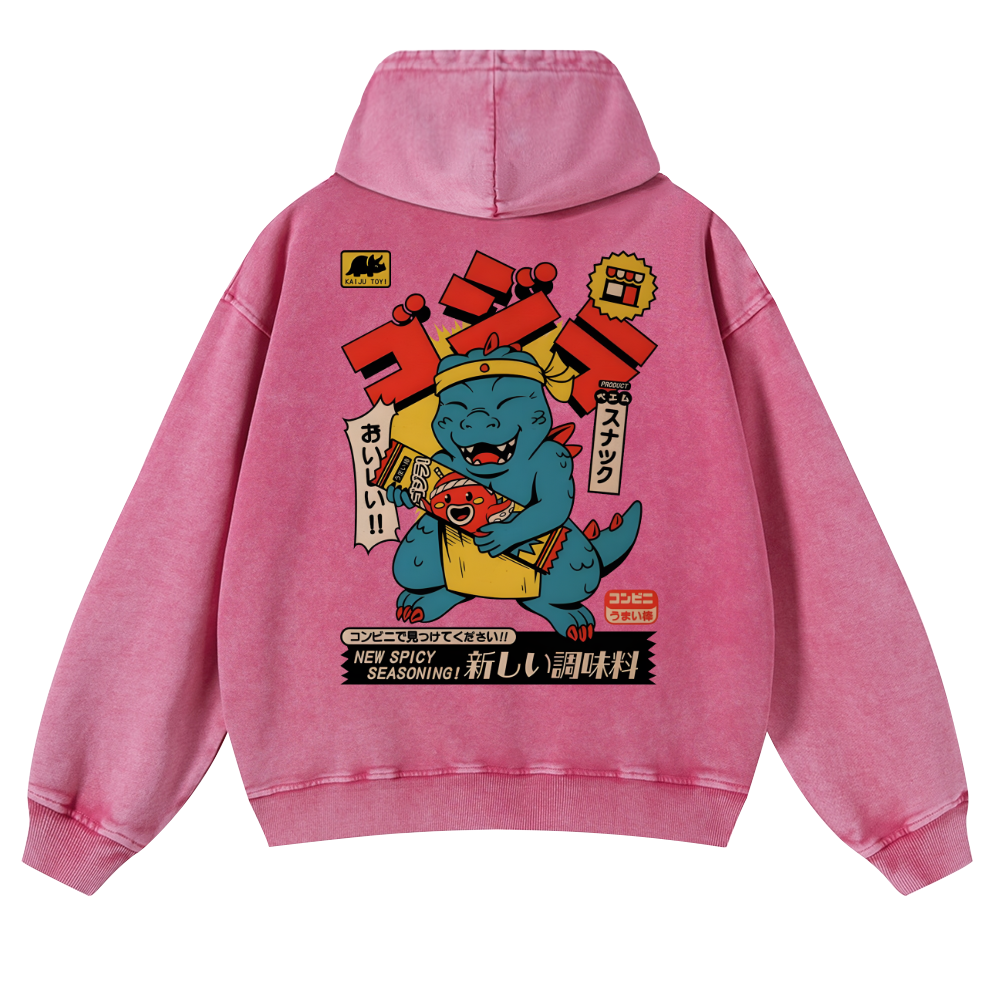 Spicy Dinosaur Vintage Washed Cotton Back Art Hoodie