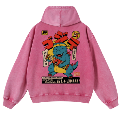 Spicy Dinosaur Vintage Washed Cotton Back Art Hoodie