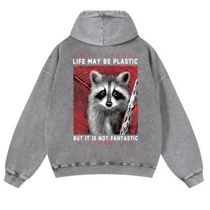 Raccoon Vintage Washed Cotton Back Art Hoodie
