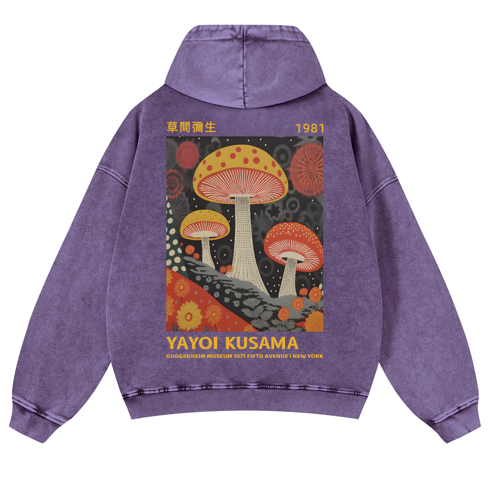 Yayoi Kusama Mushroom Vintage Washed Cotton Back Art Hoodie