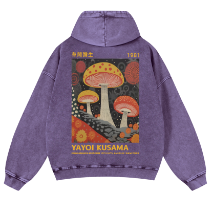 Yayoi Kusama Mushroom Vintage Washed Cotton Back Art Hoodie