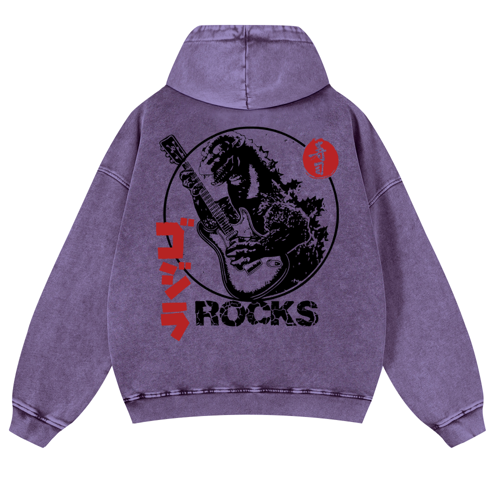Rock Godzilla Vintage Washed Cotton Back Art Hoodie