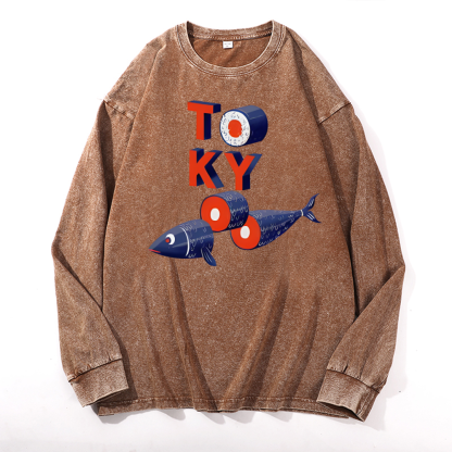 Tokyo Fish Vintage Cotton Wash Crewneck Sweatshirt