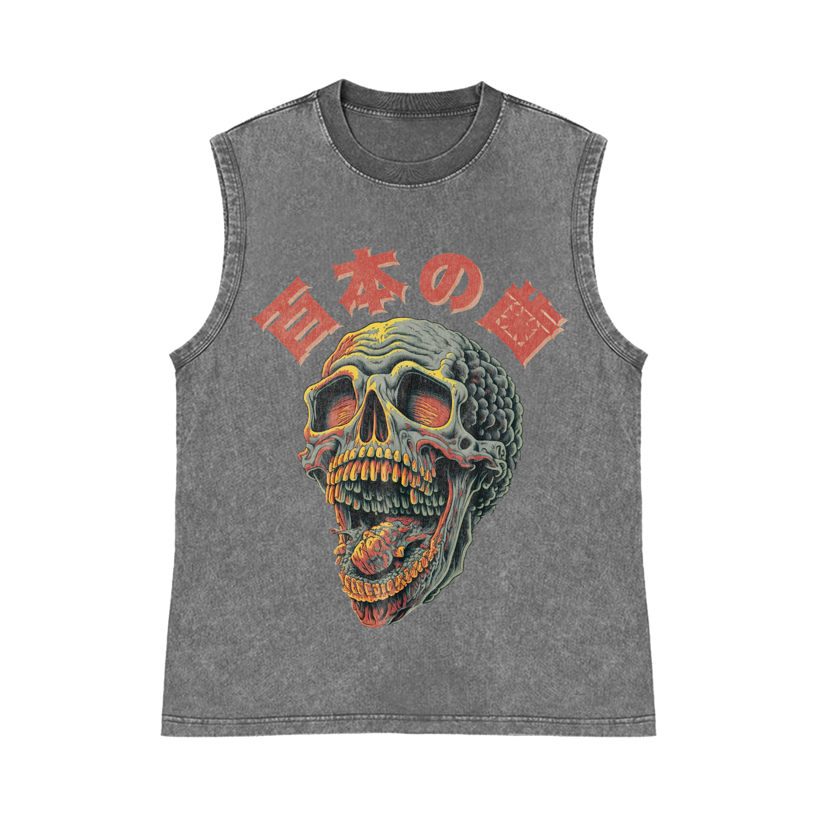 Skull Pure Cotton Wash-Dyed Sleeveless Tank Top