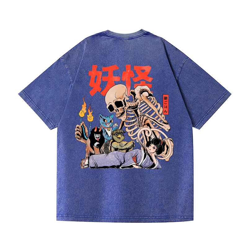 Monster Vintage Wash Japanese Design Back Art T-Shirt