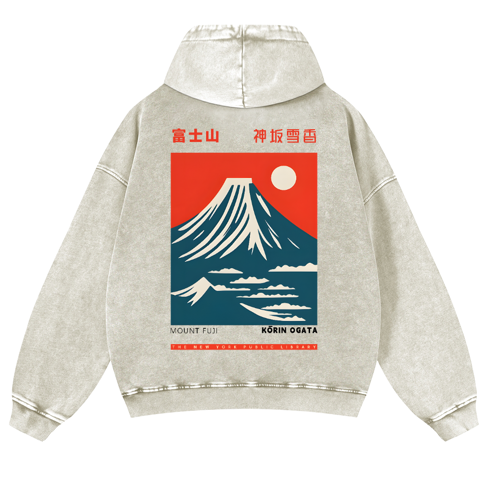 Mount Fuji Vintage Washed Cotton Back Art Hoodie