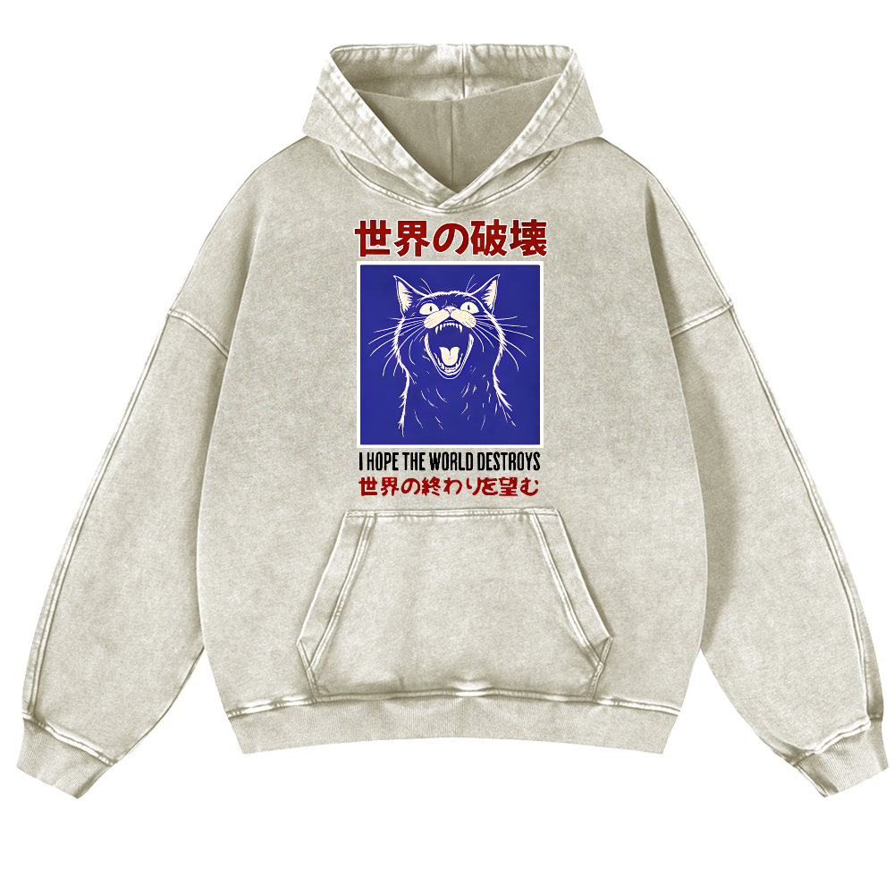 Cat Vintage Washed Thick Cotton Hoodie