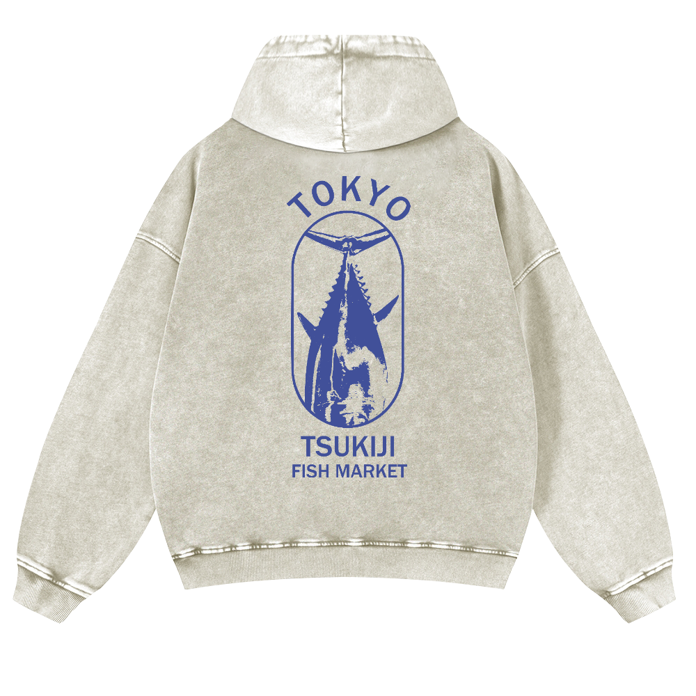 Tokyo Vintage Washed Cotton Back Art Hoodie