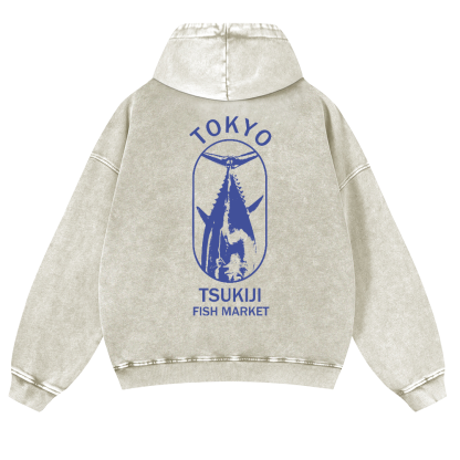 Tokyo Vintage Washed Cotton Back Art Hoodie