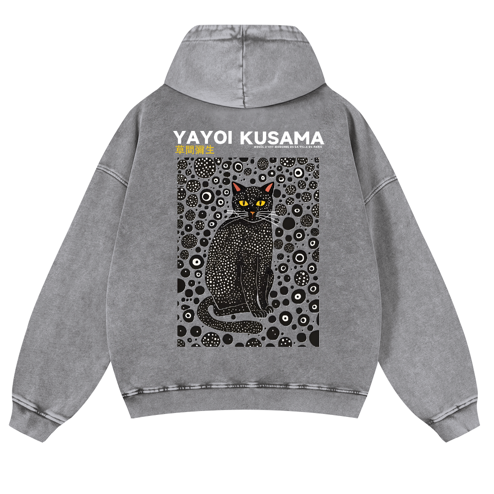 Yayoi Kusama Cat Vintage Washed Cotton Back Art Hoodie