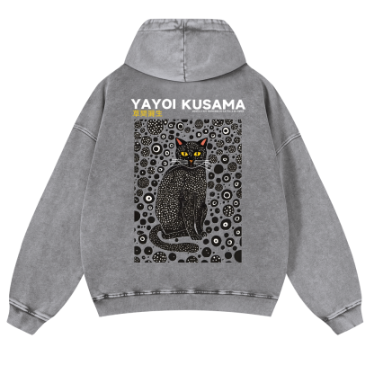 Yayoi Kusama Cat Vintage Washed Cotton Back Art Hoodie