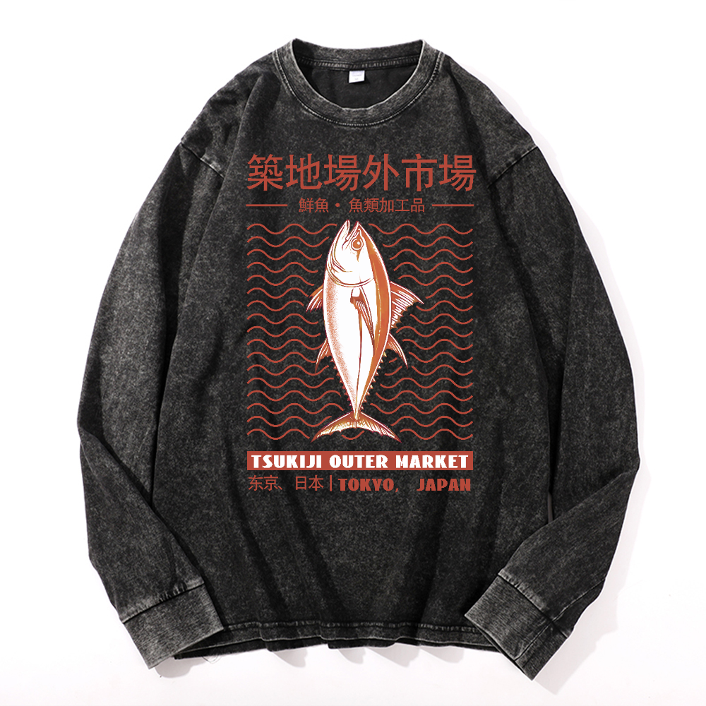 Tsukiji Market Vintage Cotton Wash Crewneck Sweatshirt