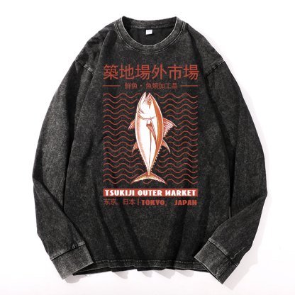 Tsukiji Market Vintage Cotton Wash Crewneck Sweatshirt