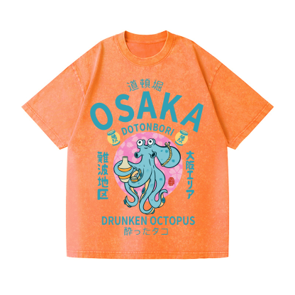 Osaka Dotonbori Drunken Octopus Vintage Wash Japanese Design T-Shirt