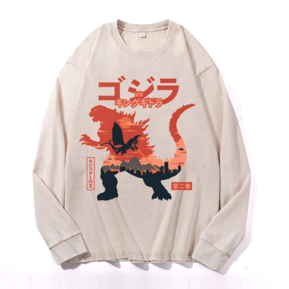 Godzilla vs. King Ghidorah Showdown Vintage Cotton Wash Crewneck Sweatshirt