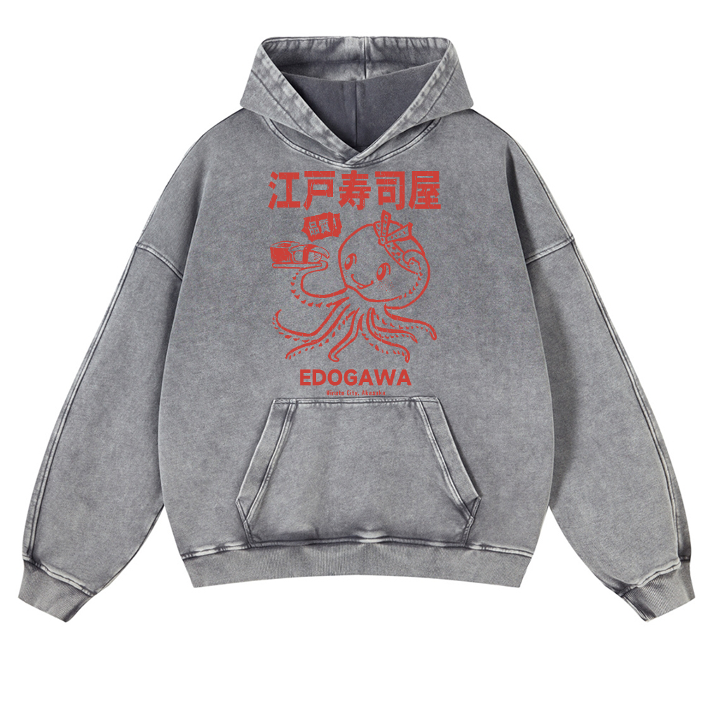 Edogawa Octopus Vintage Washed Thick Cotton Hoodie