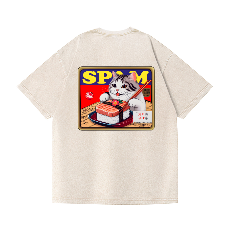 Spam Cat Vintage Wash Japanese Design Back Art T-Shirt