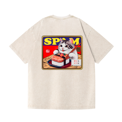 Spam Cat Vintage Wash Japanese Design Back Art T-Shirt