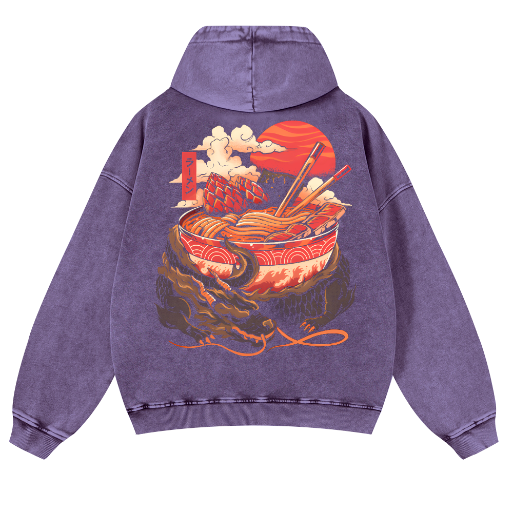 Dragon Ramen Vintage Washed Cotton Back Art Hoodie