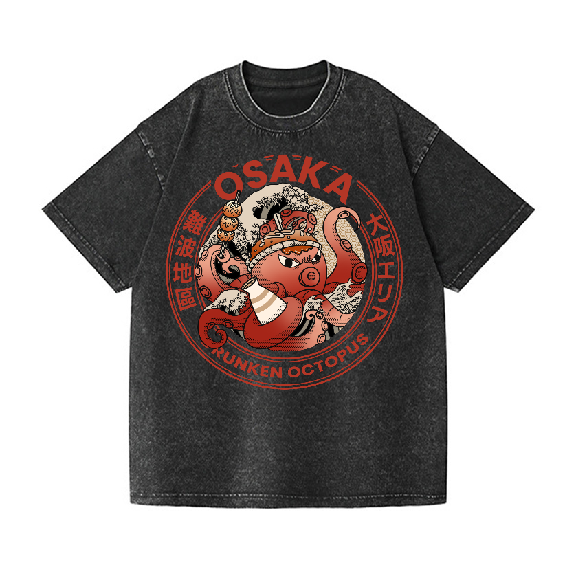 Osaka Dotonbori Drunken Octopus Vintage Wash Japanese Design T-Shirt