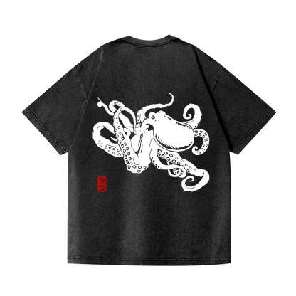 Octopus Vintage Wash Japanese Design Back Art T-Shirt