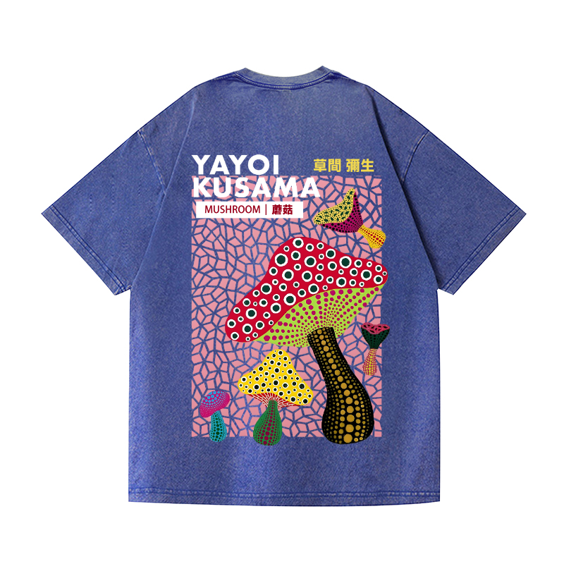 Yayoi Kusama Mushroom Vintage Wash Japanese Design Back Art T-Shirt