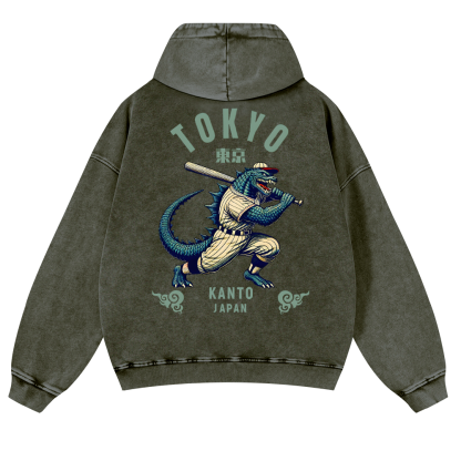 Tokyo Kanto Japan Vintage Washed Cotton Back Art Hoodie