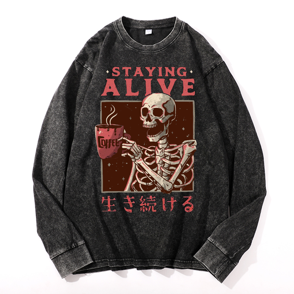 Staying Alive Vintage Cotton Wash Crewneck Sweatshirt