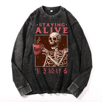 Staying Alive Vintage Cotton Wash Crewneck Sweatshirt